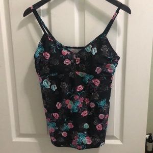 Black Floral Tankini Top